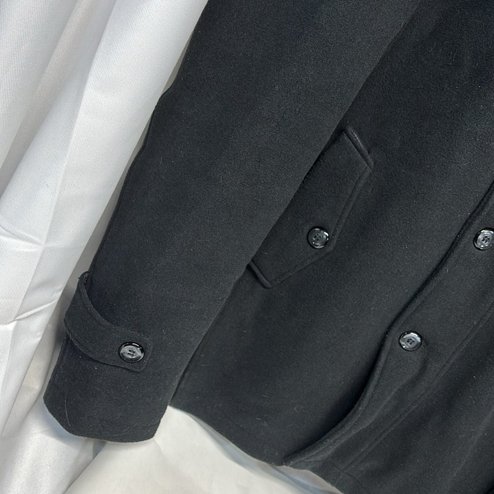 Chou Yatou black wool blend lined Pea Coat jacket size Large - Picture 7 of 13